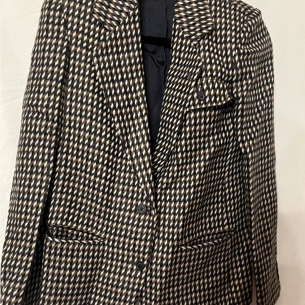 Harve Benard Taupe, Blue, Black, Cream Tweed Wool Jacket for Women Size 6